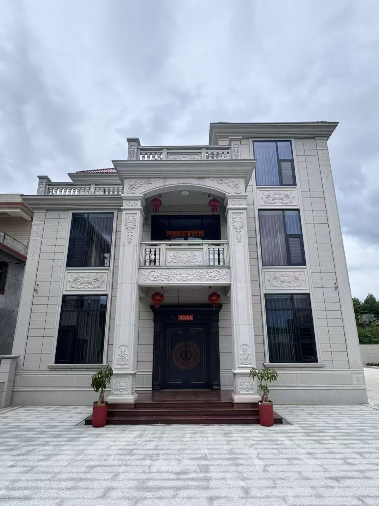 石家庄 芝麻白石材别墅干挂案例展示